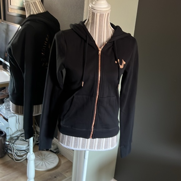 True Religion Women's Black Hoodie with Gold Accents - Picture 1 of 9